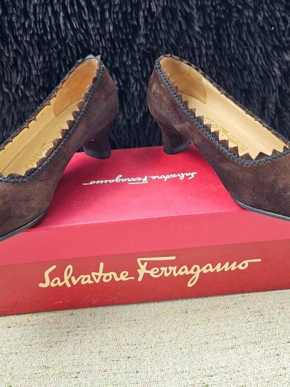 Vintage Salvatore Ferragamo Women Pump Shoes Brown Suede Made Italy Size5.5D 8US - Picture 4 of 11